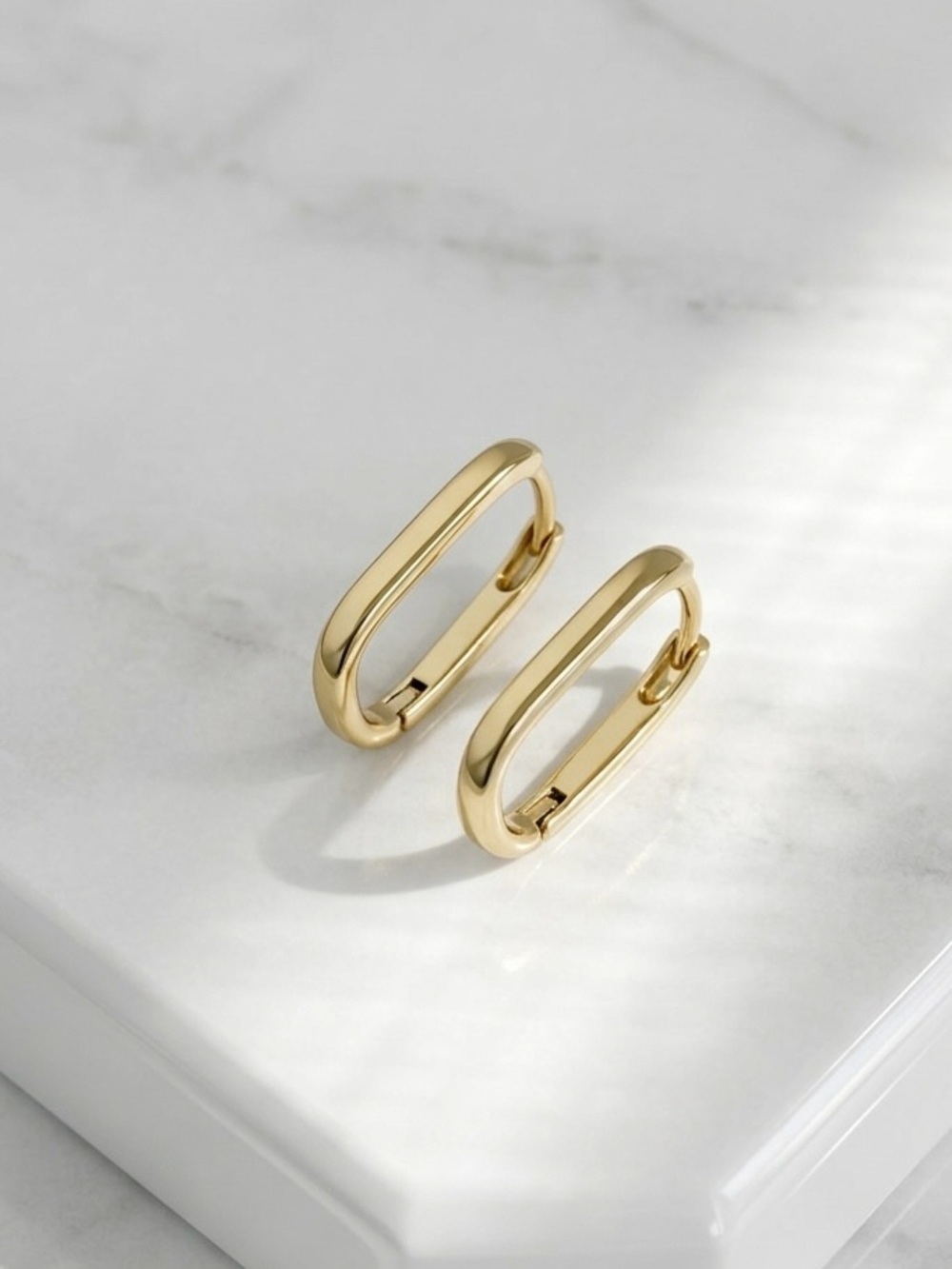 14K Gold Plated Small Rectangular Hoop Earrings | Minimalist Jewelry